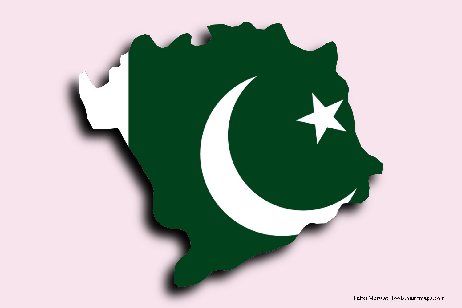 flag map of Lakki Marwat with 3D shadow effect