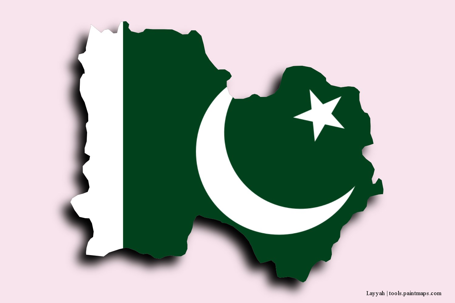 flag map of Layyah with 3D shadow effect