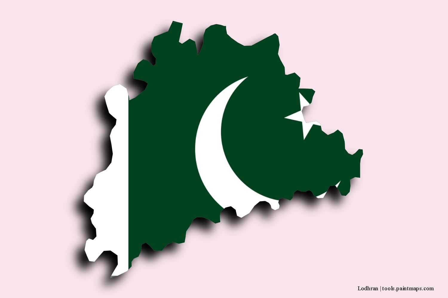 flag map of Lodhran with 3D shadow effect