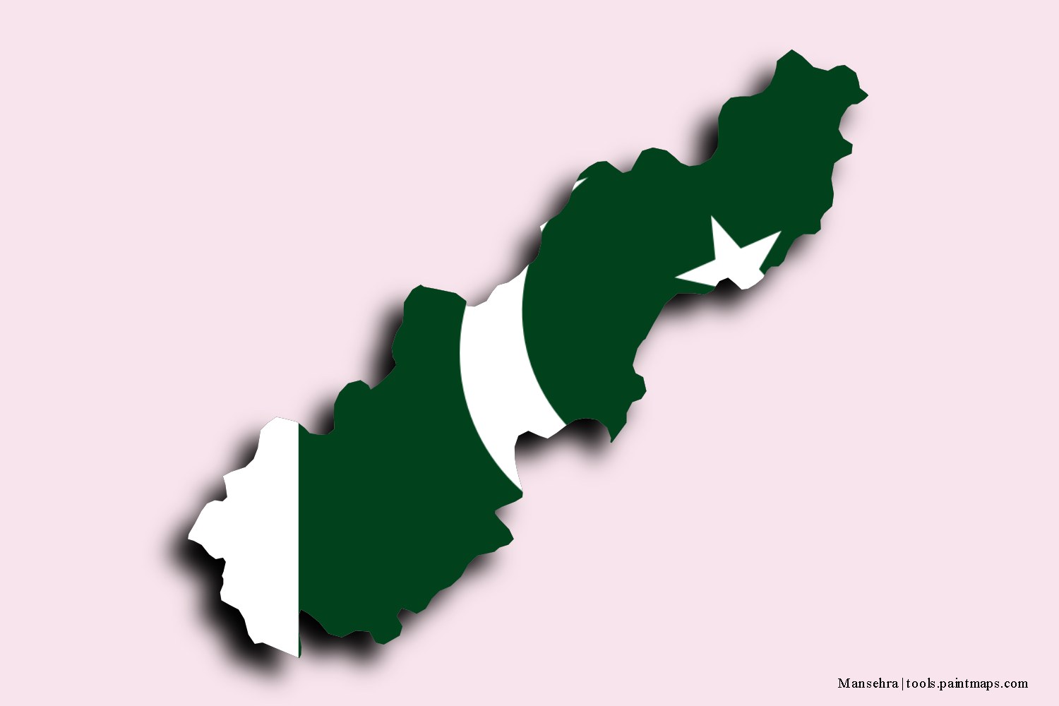 flag map of Mansehra with 3D shadow effect