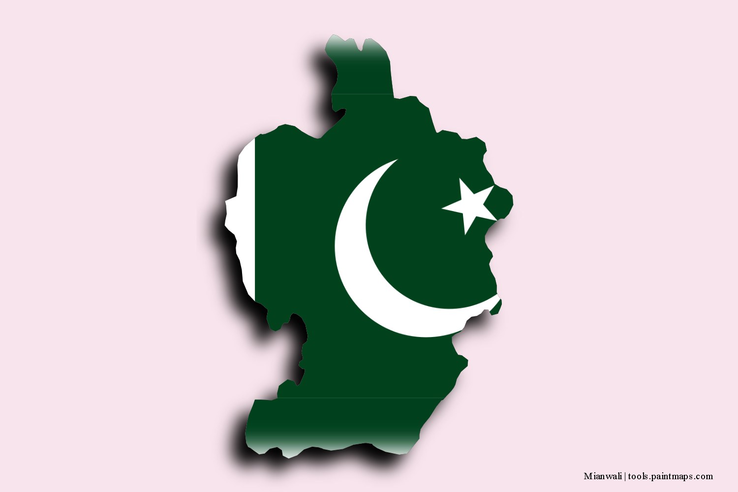 flag map of Mianwali with 3D shadow effect