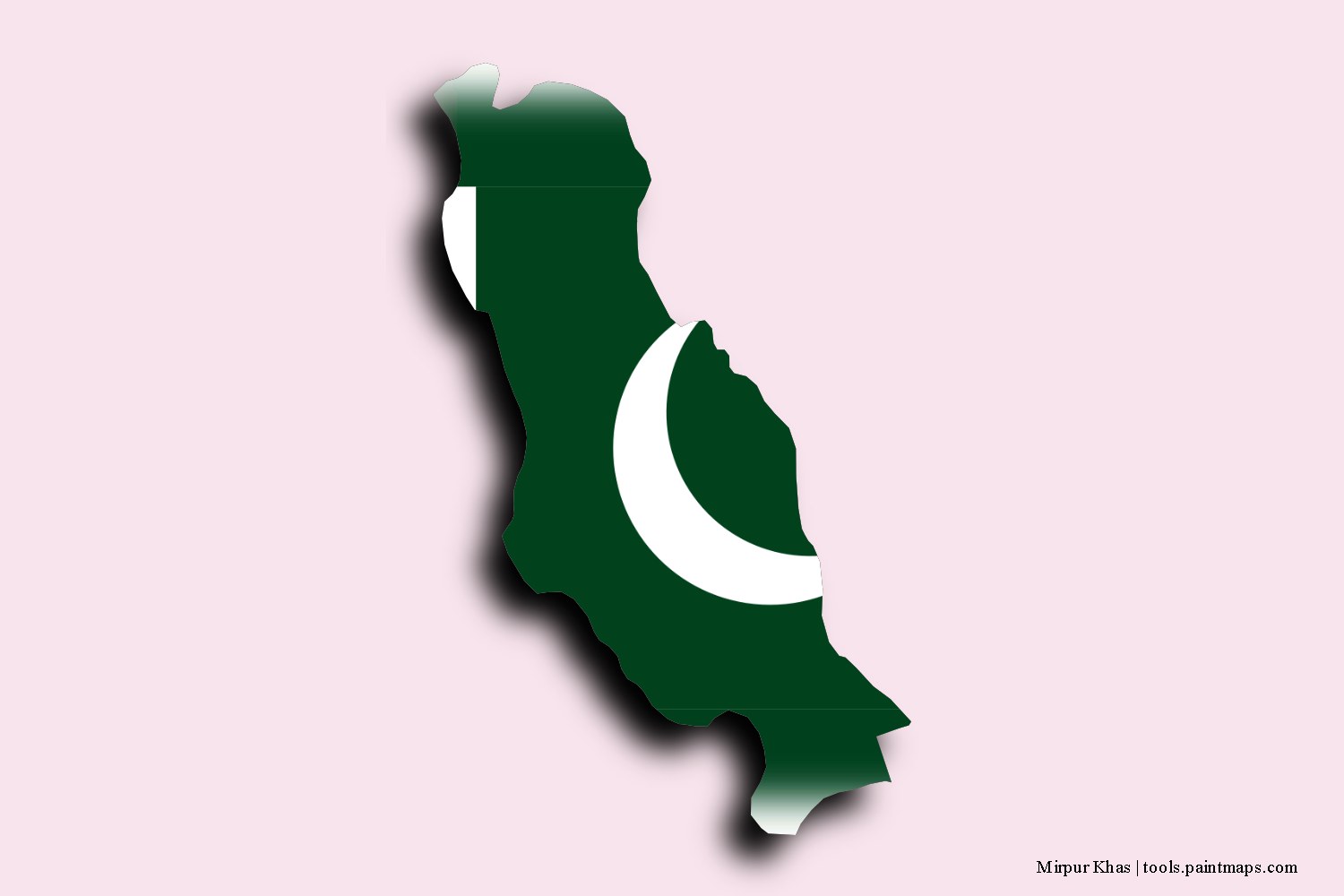 flag map of Mirpur Khas with 3D shadow effect