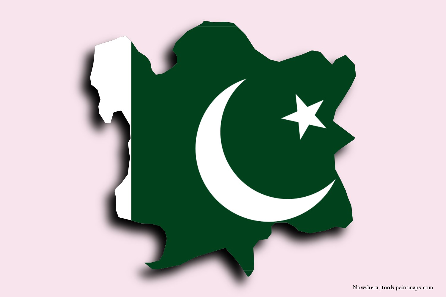 flag map of Nowshera with 3D shadow effect