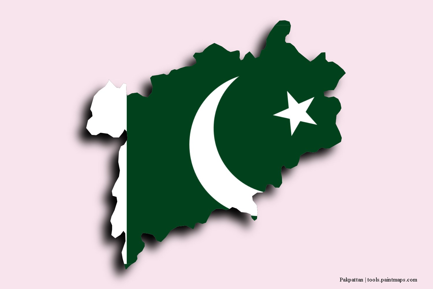 flag map of Pakpattan with 3D shadow effect