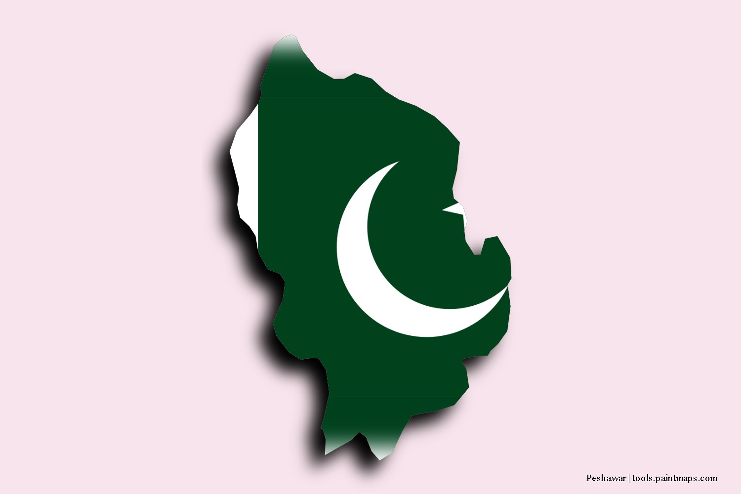 flag map of Peshawar with 3D shadow effect