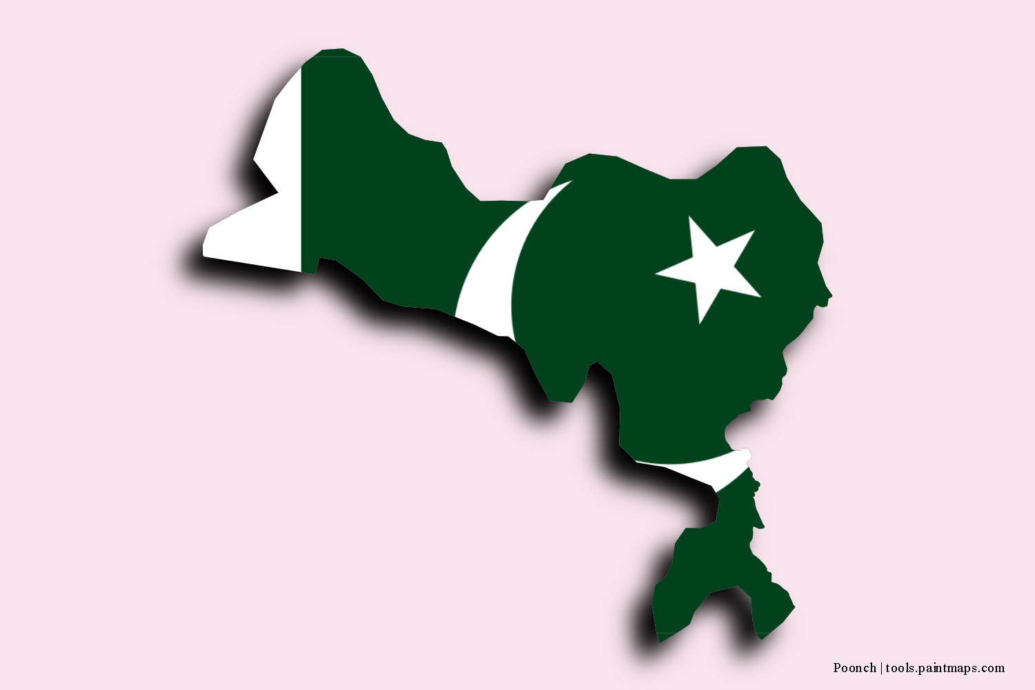 flag map of Poonch with 3D shadow effect