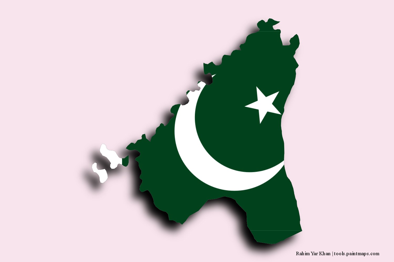 flag map of Rahim Yar Khan with 3D shadow effect