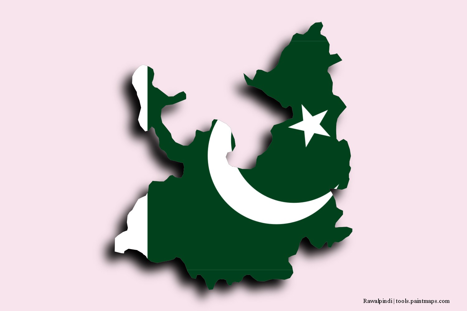 flag map of Rawalpindi with 3D shadow effect