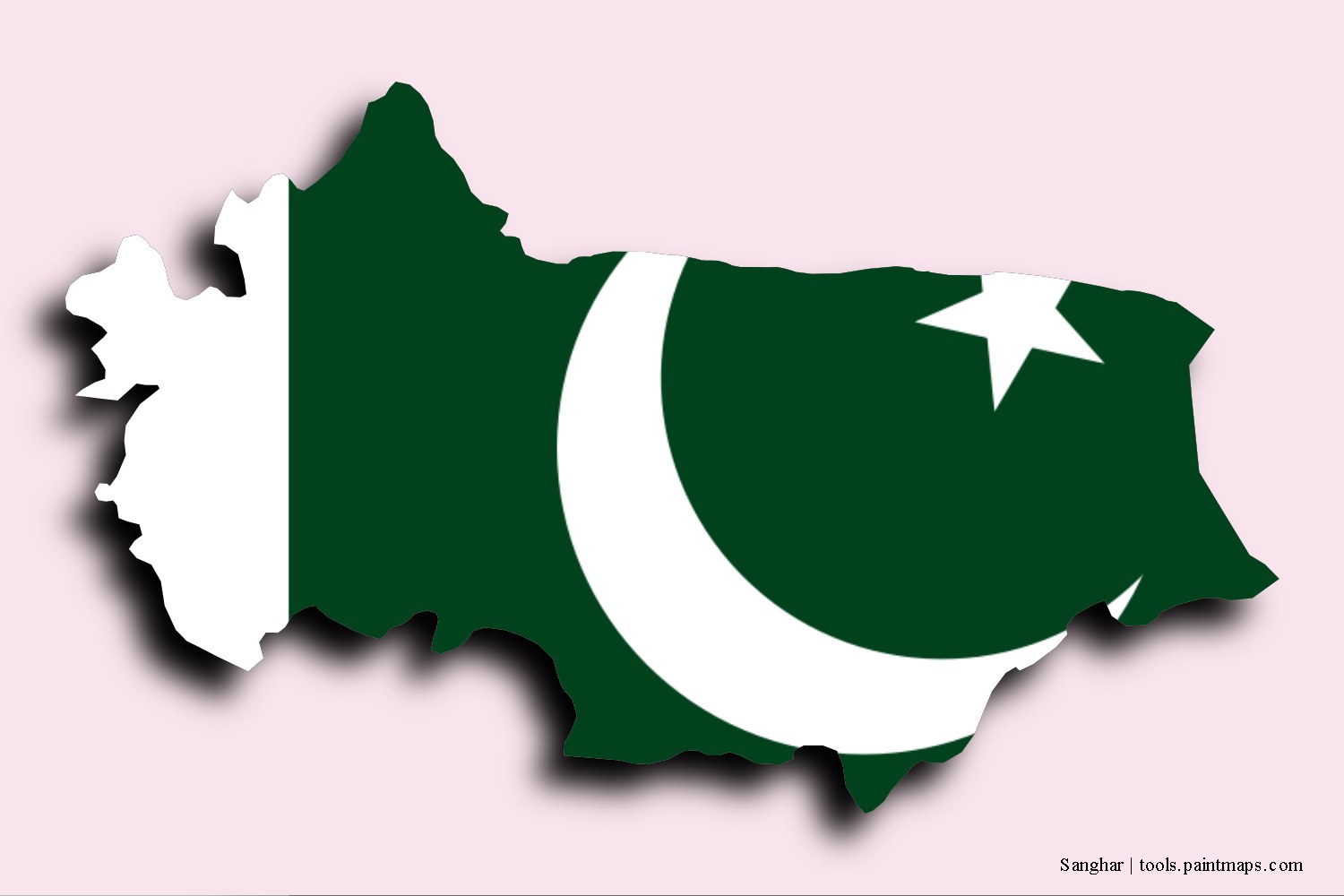 flag map of Sanghar with 3D shadow effect