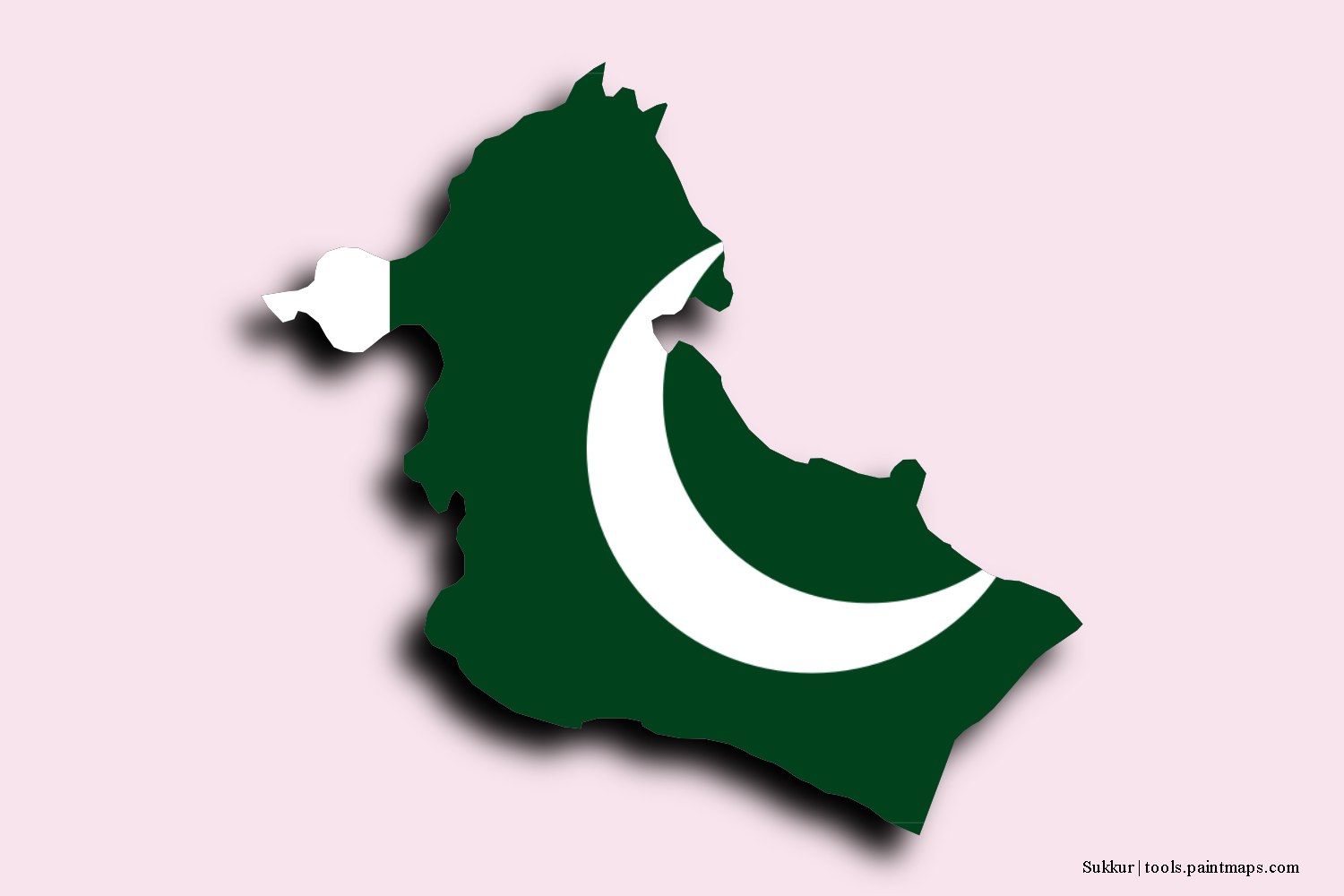 flag map of Sukkur with 3D shadow effect