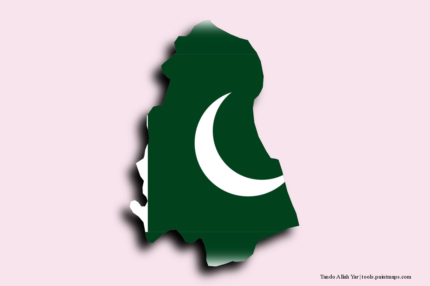 flag map of Tando Allah Yar with 3D shadow effect