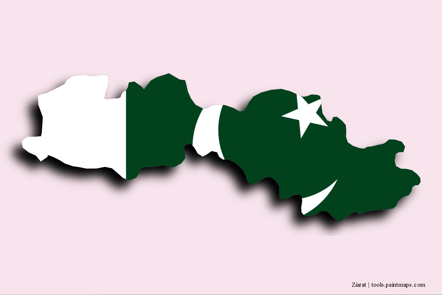 flag map of Ziarat with 3D shadow effect