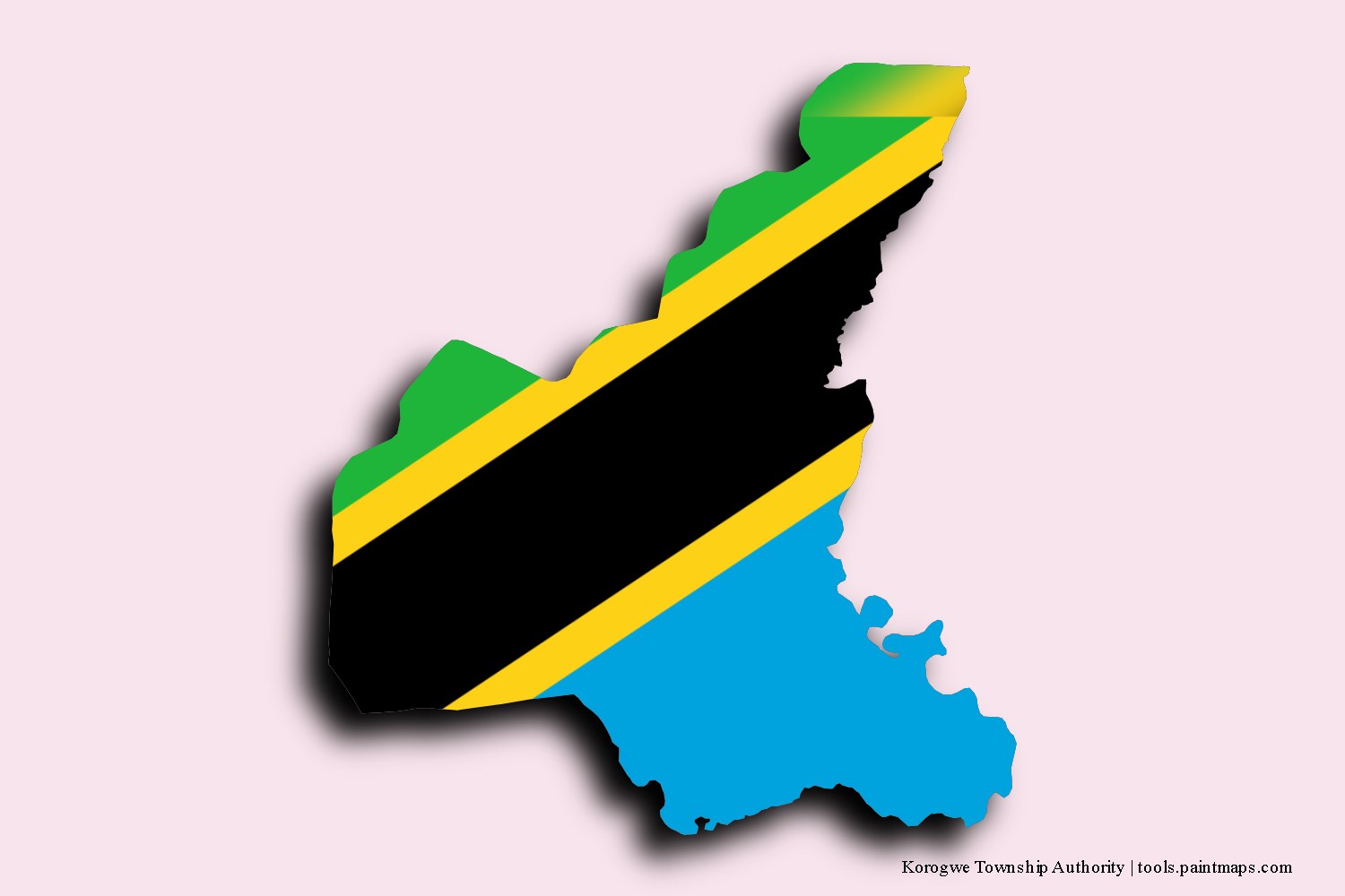 flag map of Korogwe Township Authority with 3D shadow effect