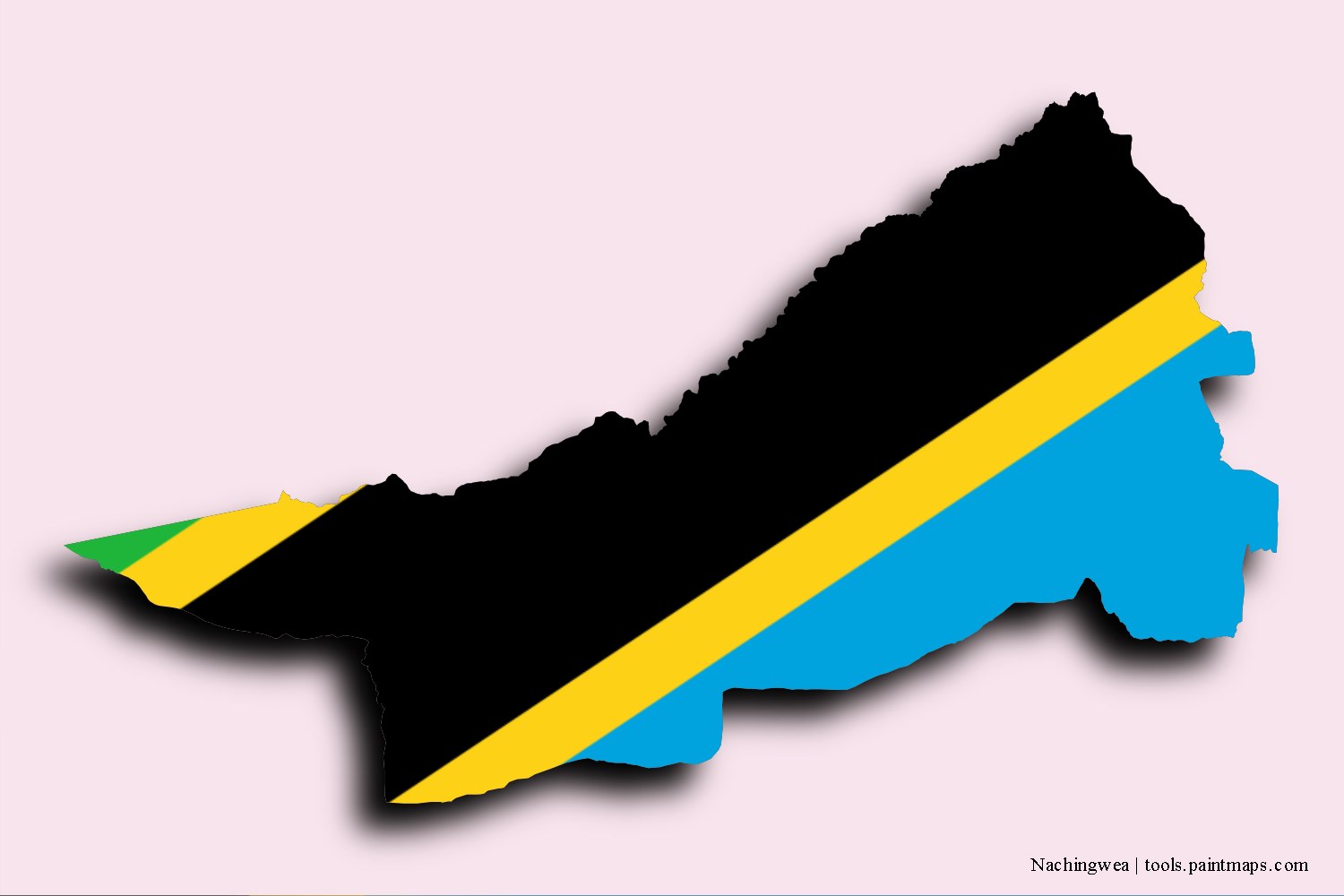 flag map of Nachingwea with 3D shadow effect