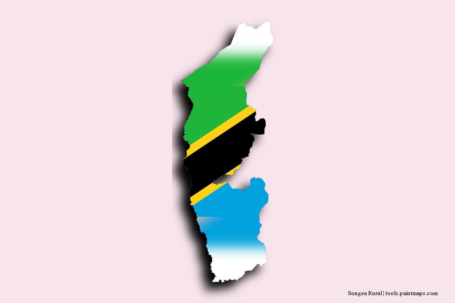 flag map of Songea Rural with 3D shadow effect