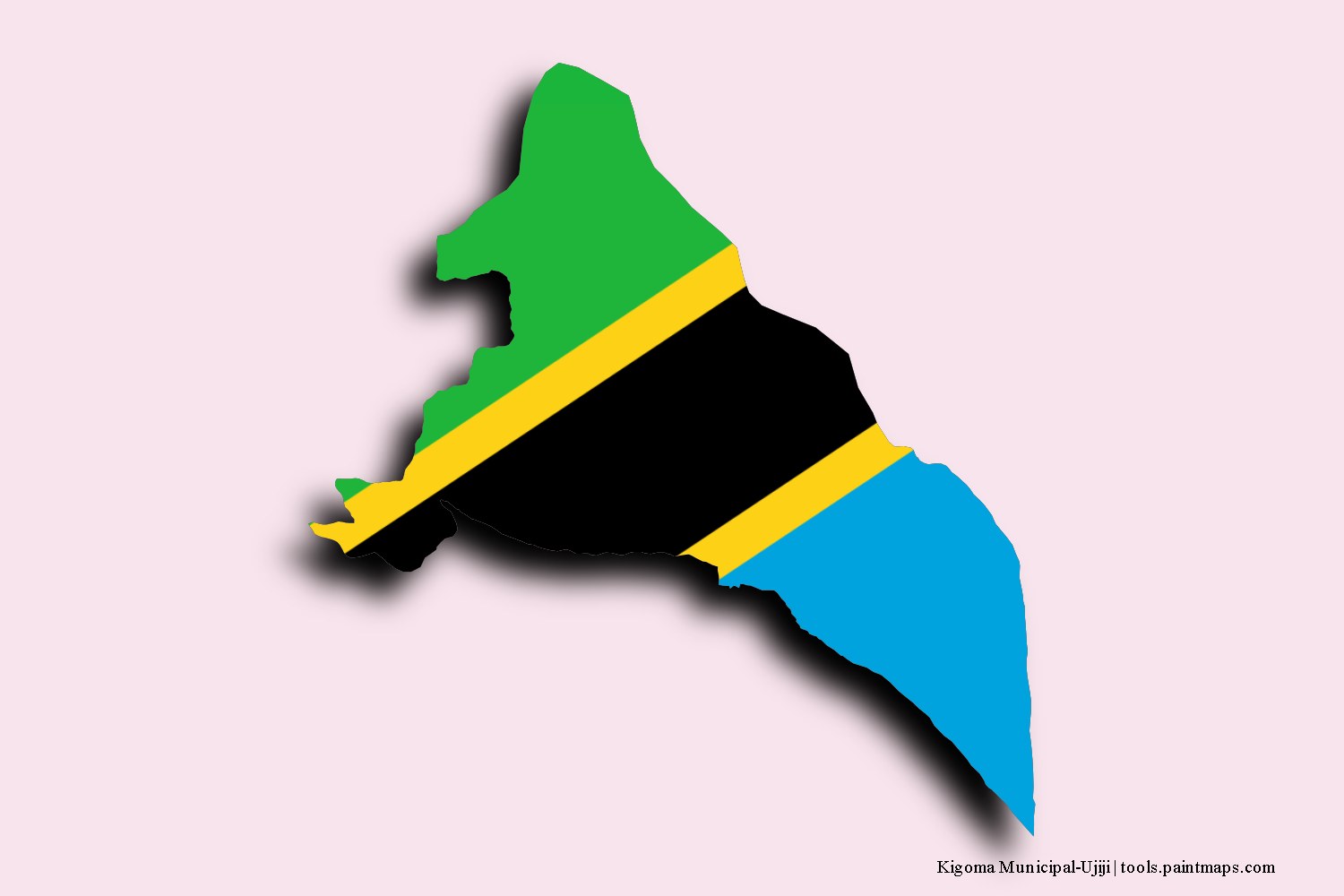 flag map of Kigoma Municipal-Ujiji with 3D shadow effect