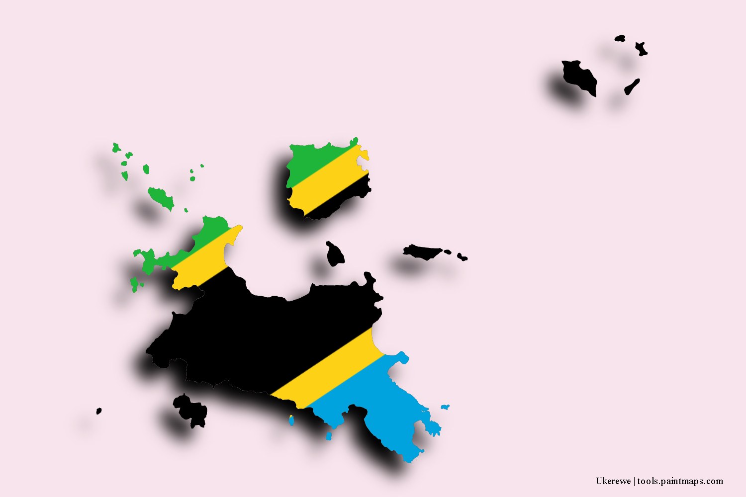 flag map of Ukerewe with 3D shadow effect