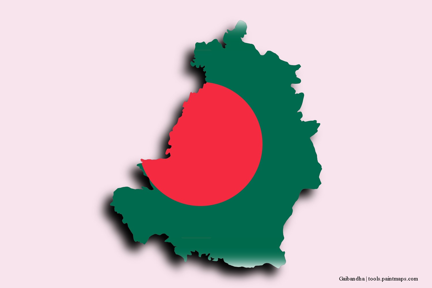 flag map of Gaibandha with 3D shadow effect