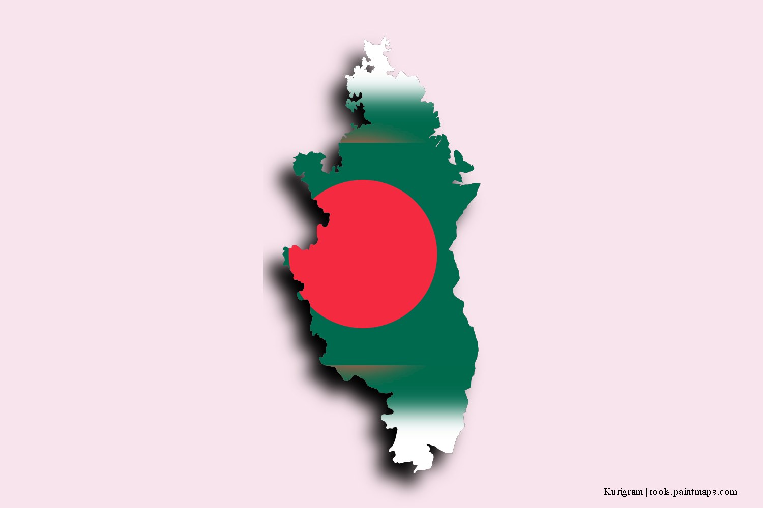 Mapa de la bandera de Kurigram con efecto de sombra 3D