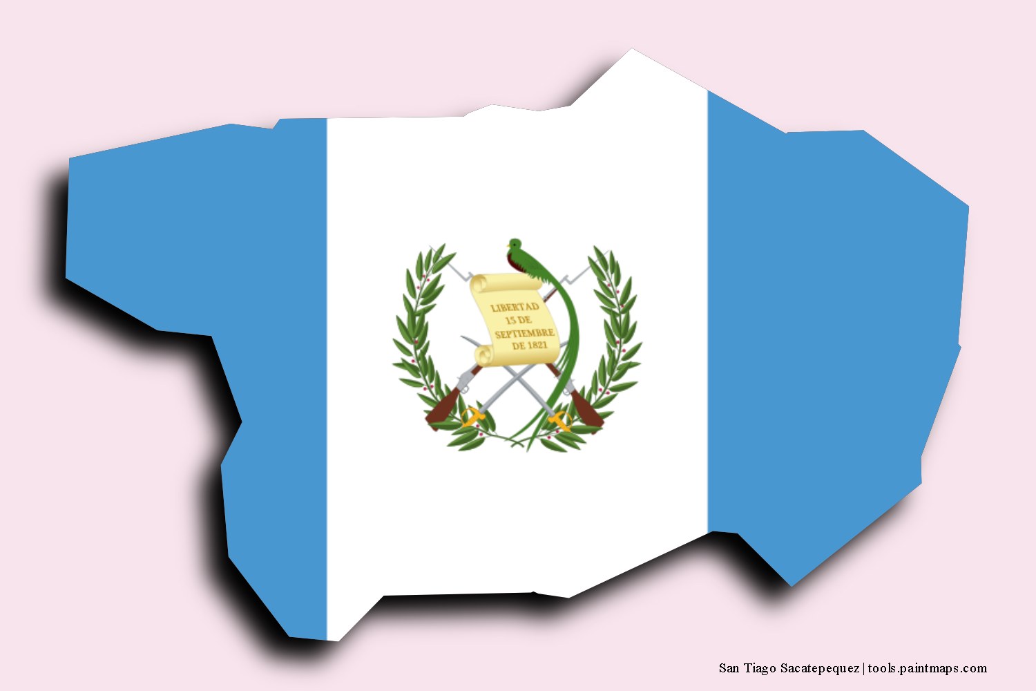 flag map of Santiago Sacatepéquez with 3D shadow effect