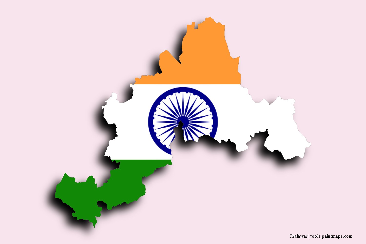 flag map of Jhalawar with 3D shadow effect