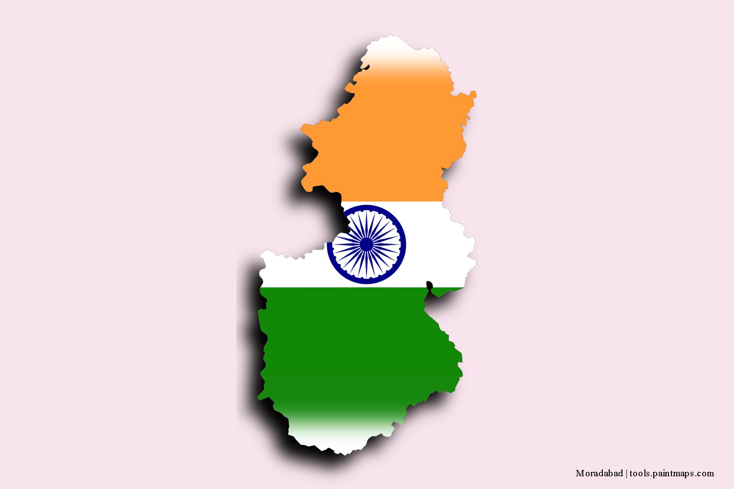 flag map of Moradabad with 3D shadow effect