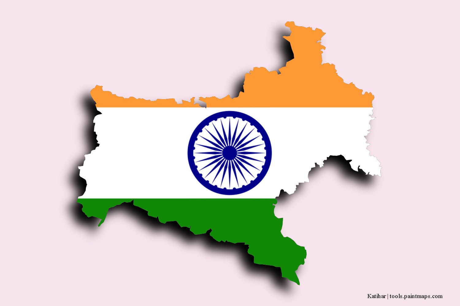 flag map of Katihar with 3D shadow effect