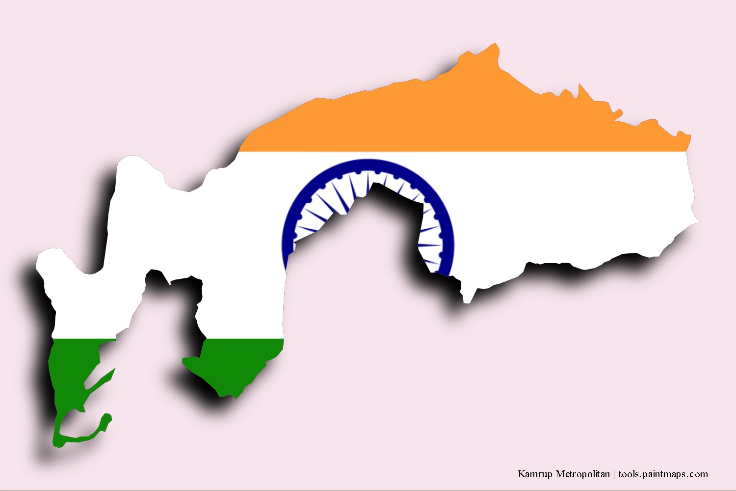 Mapa de la bandera de Kamrup Metropolitan con efecto de sombra 3D