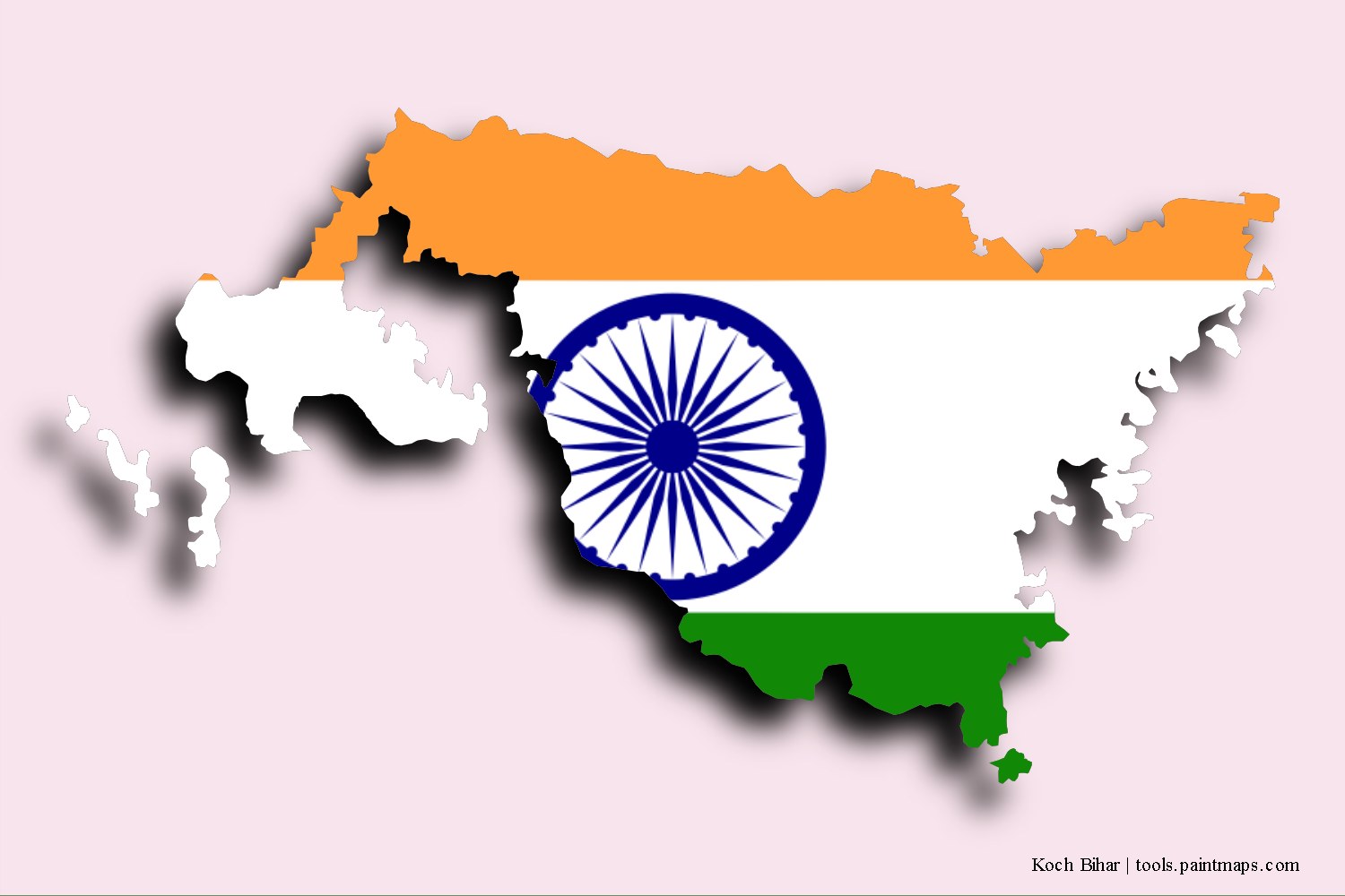 flag map of Koch Bihar with 3D shadow effect