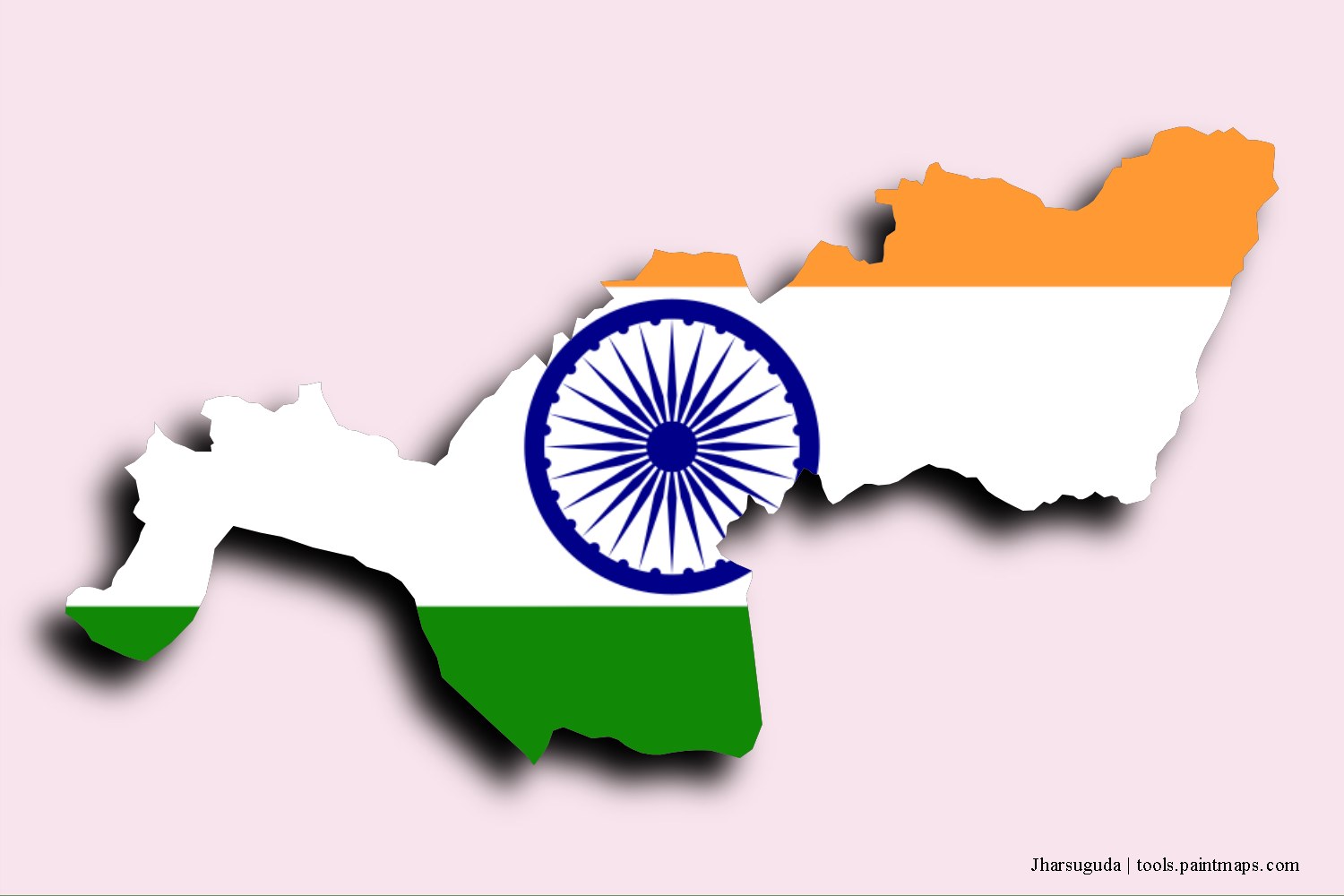 Mapa de la bandera de Jharsuguda con efecto de sombra 3D