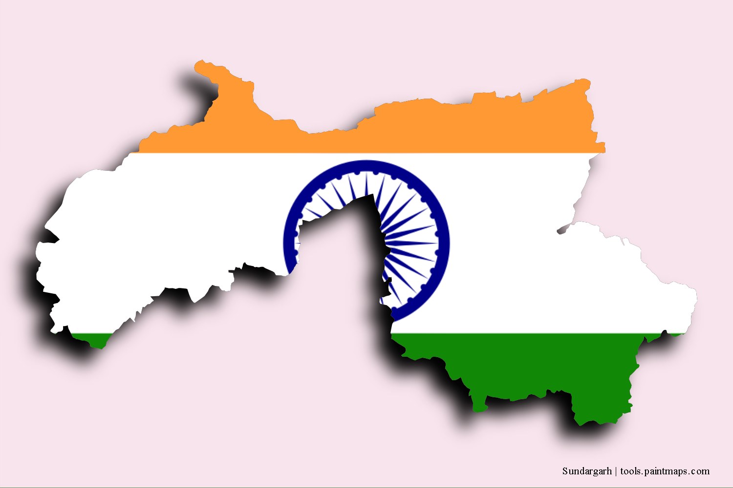 Mapa de la bandera de Sundargarh con efecto de sombra 3D