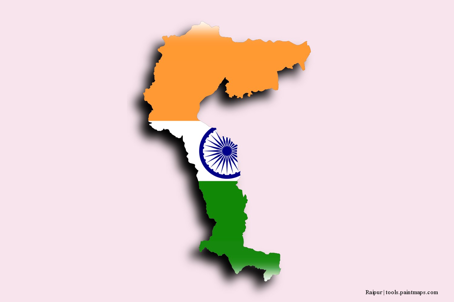 flag map of Raipur with 3D shadow effect