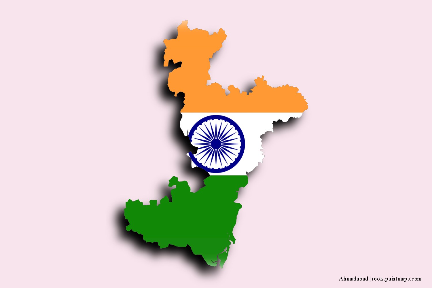 flag map of Ahmadabad with 3D shadow effect