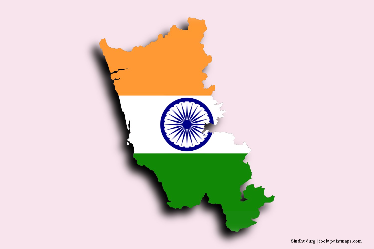 flag map of Sindhudurg with 3D shadow effect