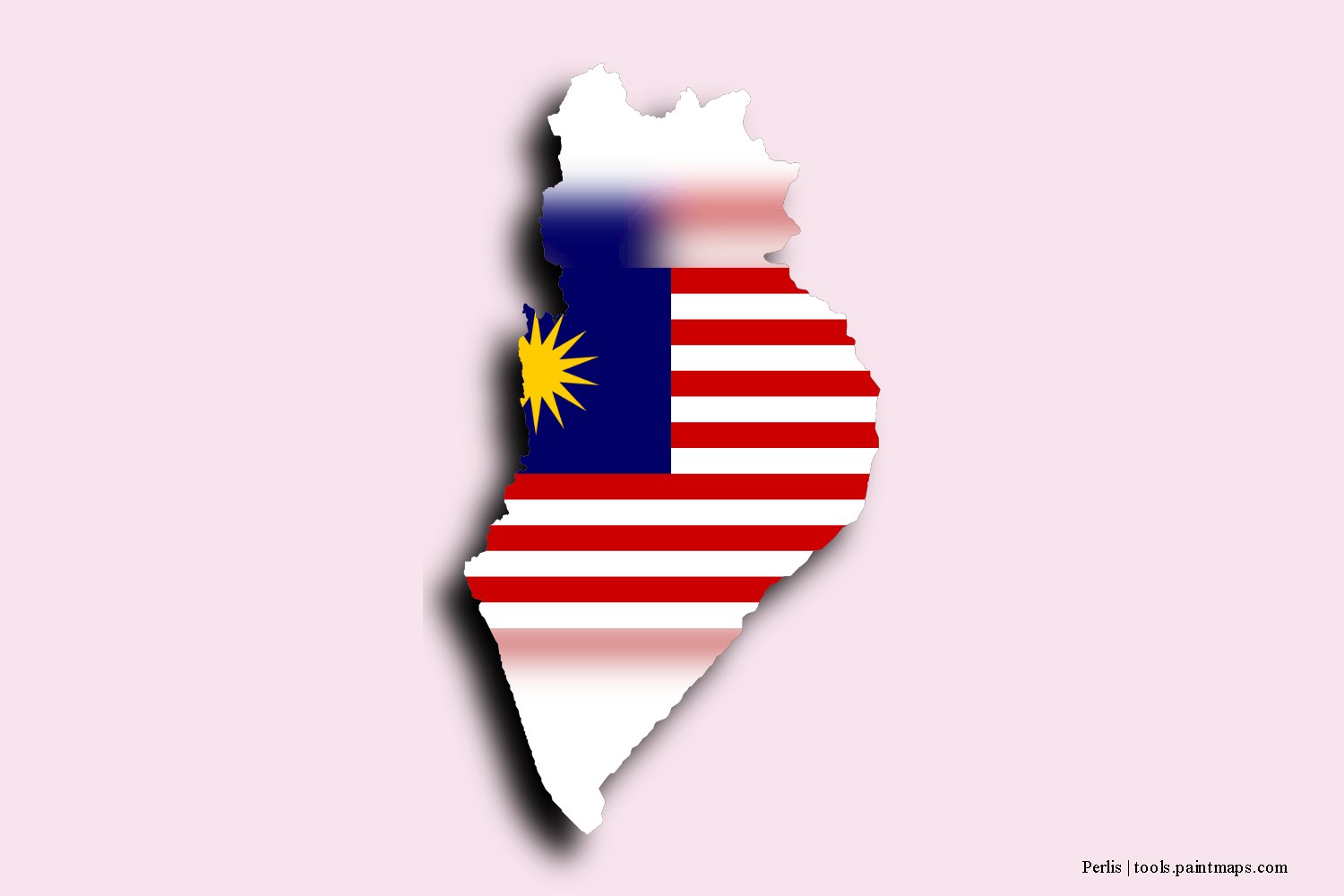 flag map of Perlis with 3D shadow effect