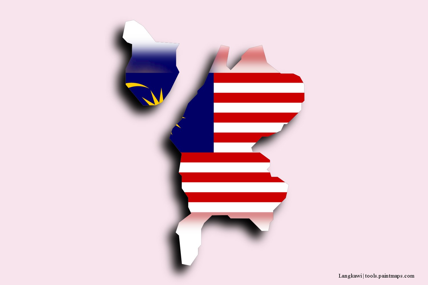 flag map of Langkawi with 3D shadow effect