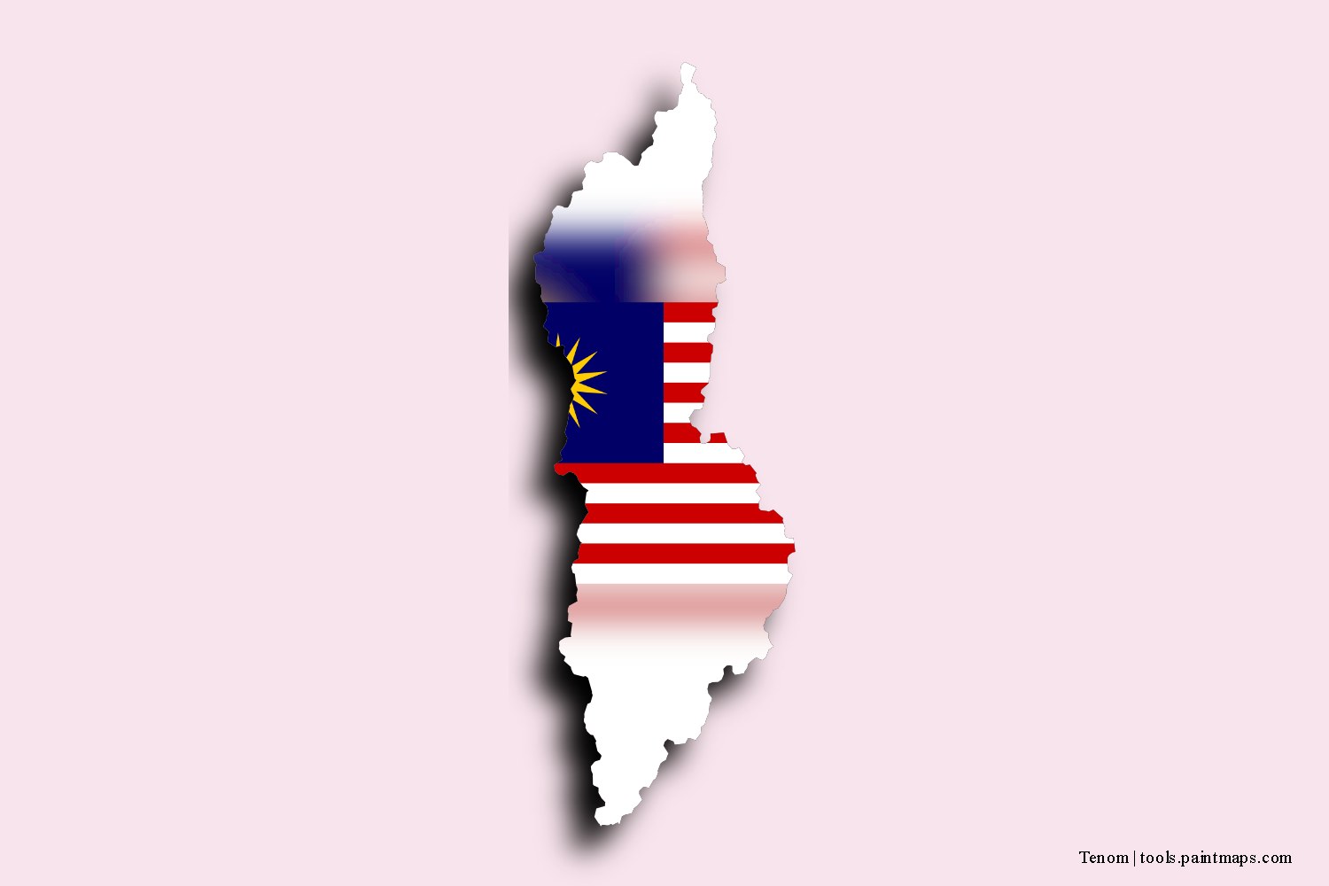 flag map of Tenom with 3D shadow effect