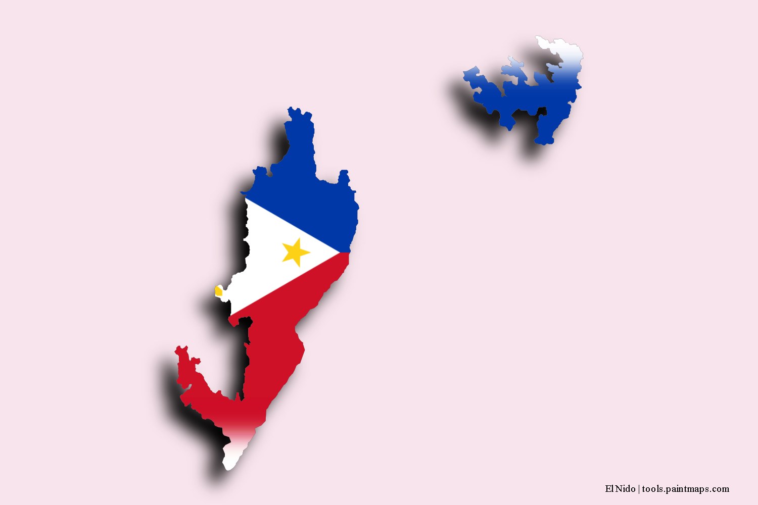 flag map of El Nido with 3D shadow effect