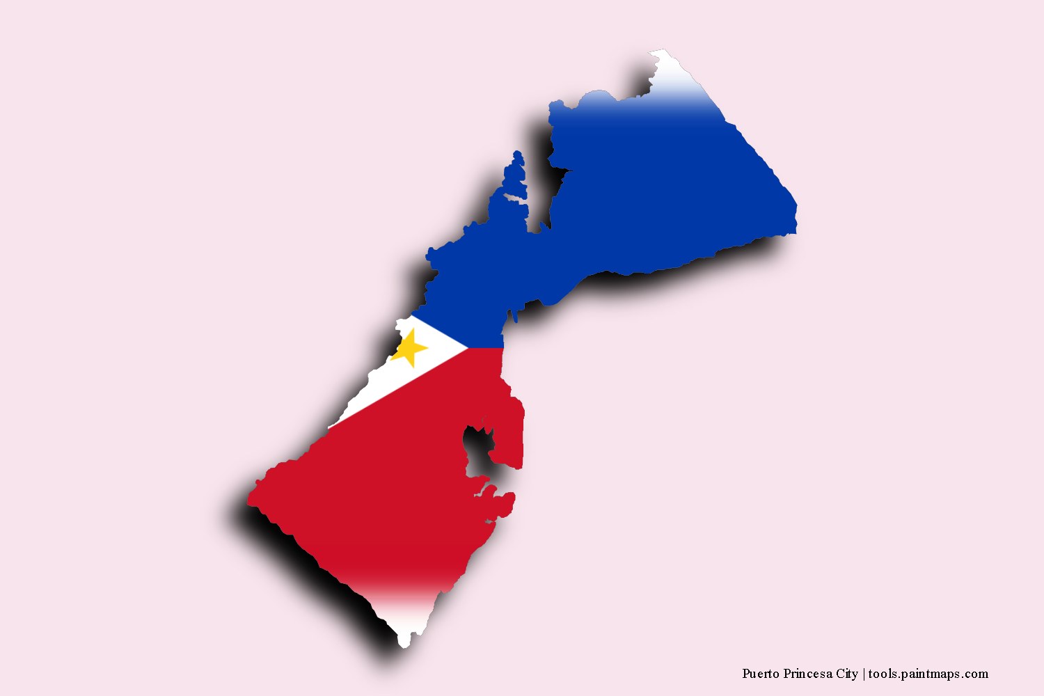 flag map of Puerto Princesa City with 3D shadow effect