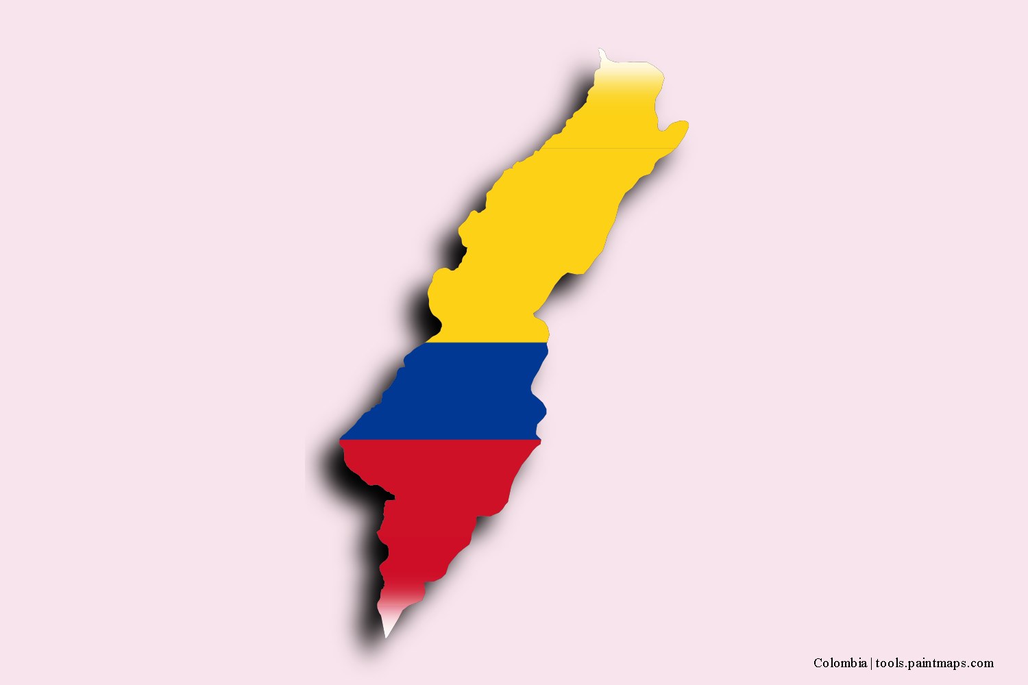 flag map of Colombia with 3D shadow effect