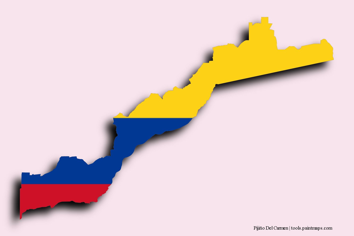 flag map of Pijiño Del Carmen with 3D shadow effect