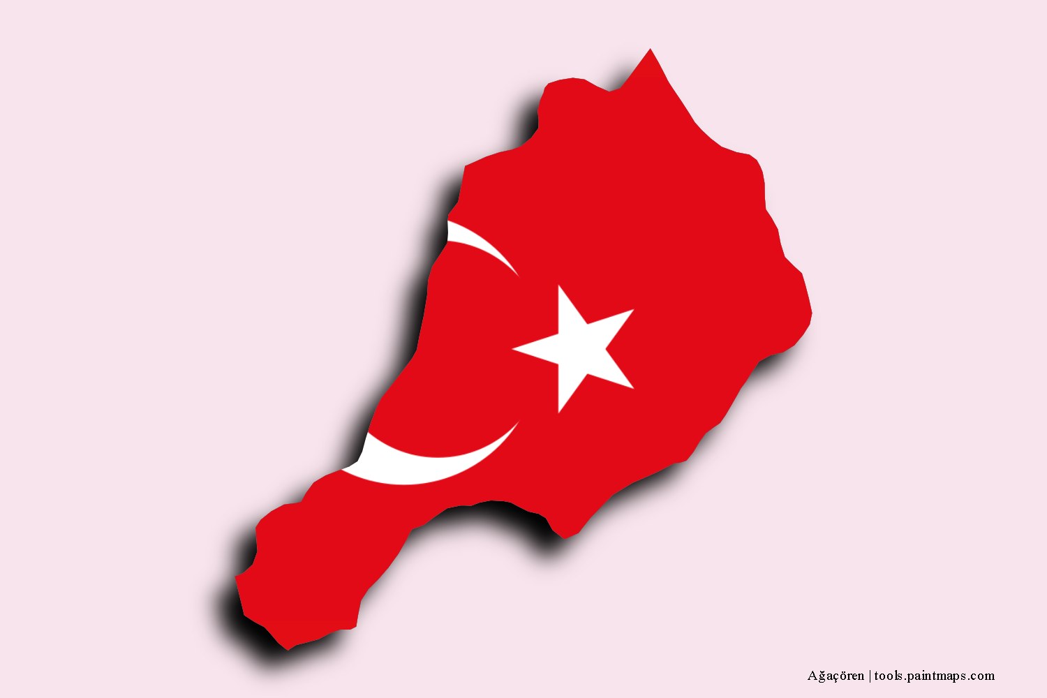 flag map of Ağaçören with 3D shadow effect