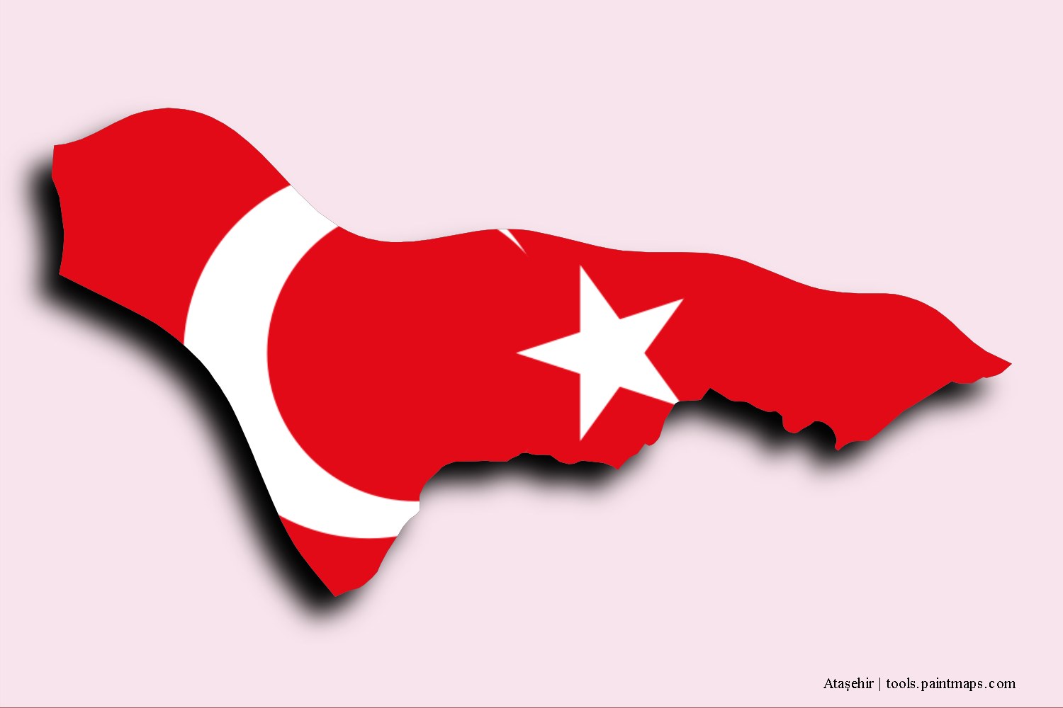 flag map of Ataşehir with 3D shadow effect