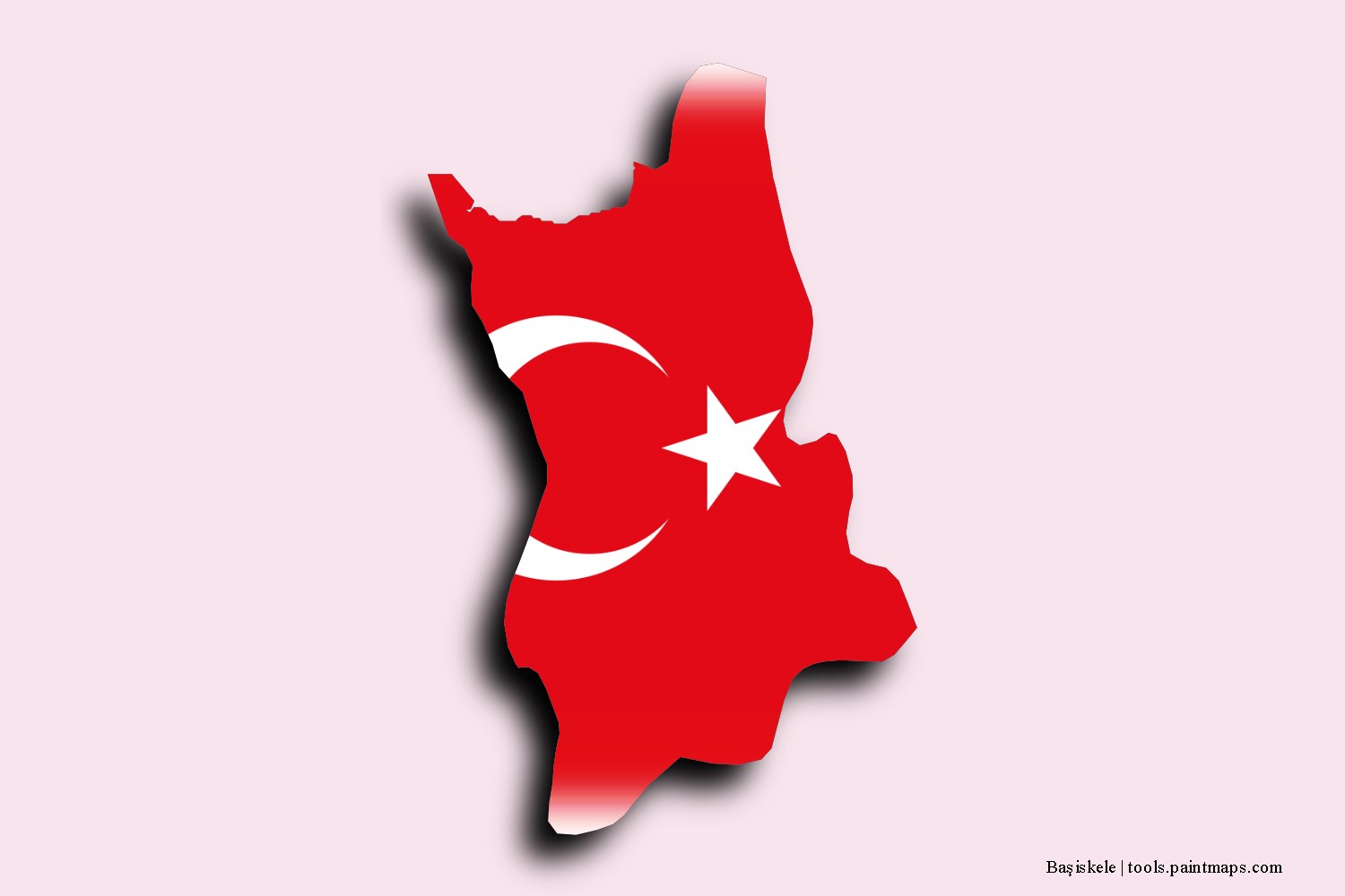 flag map of Başiskele with 3D shadow effect