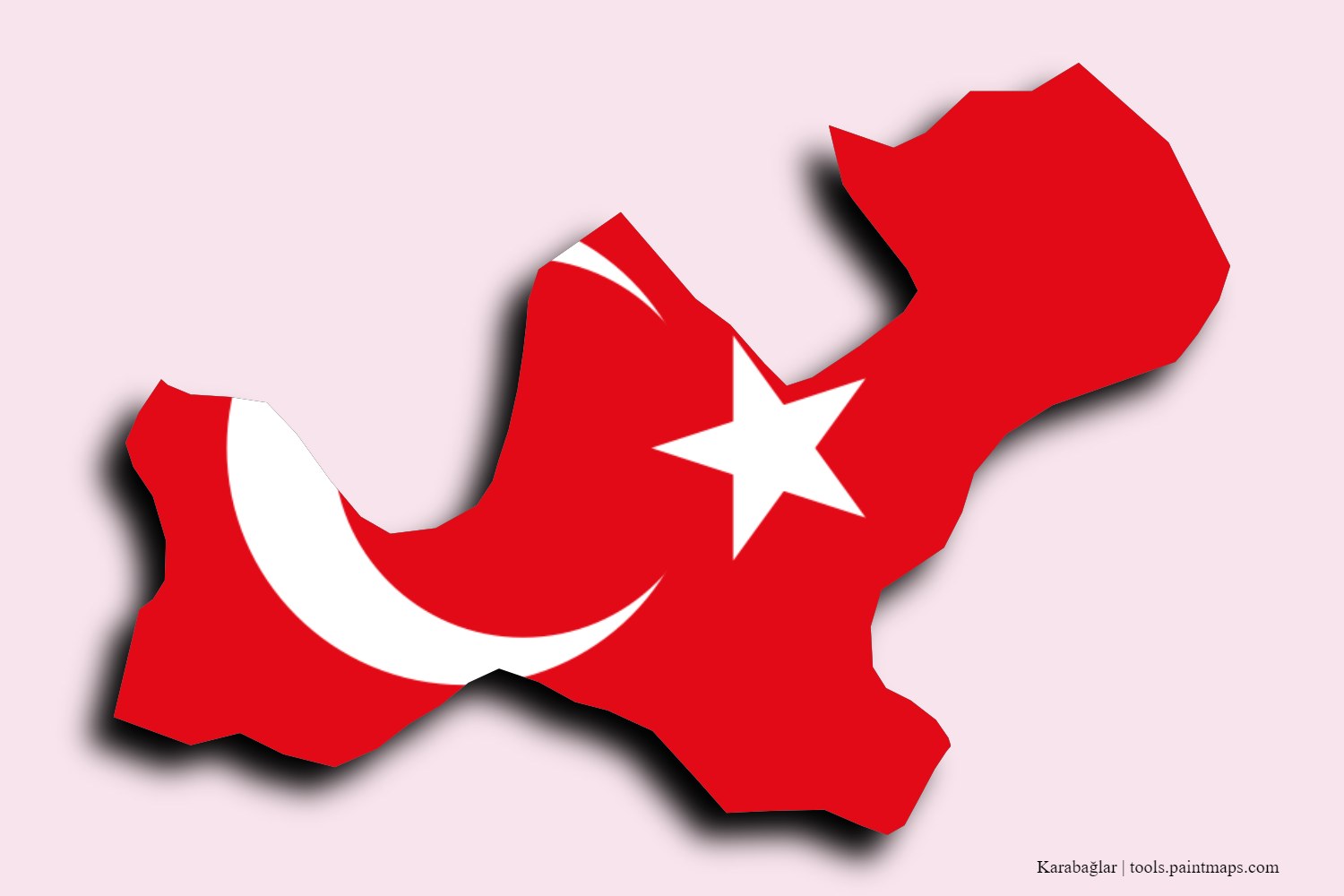 flag map of Karabağlar with 3D shadow effect