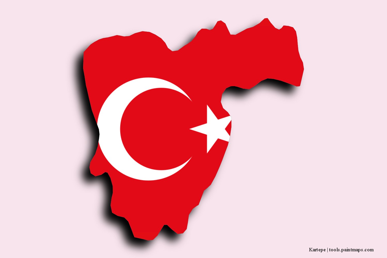 flag map of Kartepe with 3D shadow effect