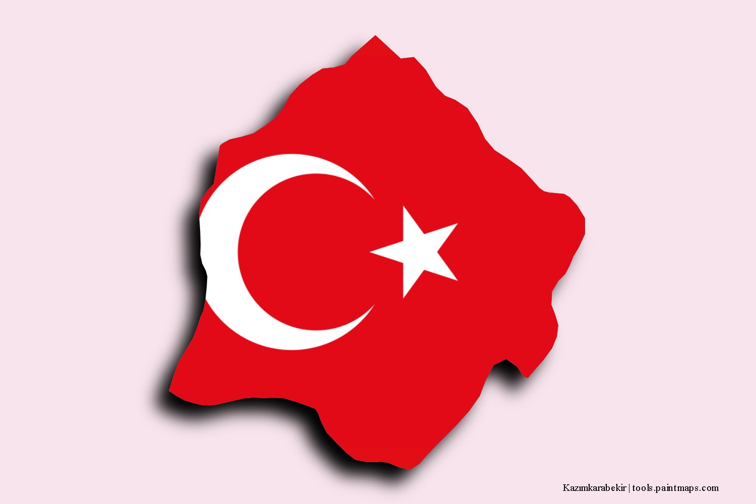 flag map of Kazımkarabekir with 3D shadow effect