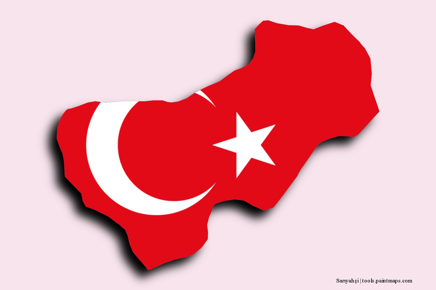 flag map of Sarıyahşi with 3D shadow effect