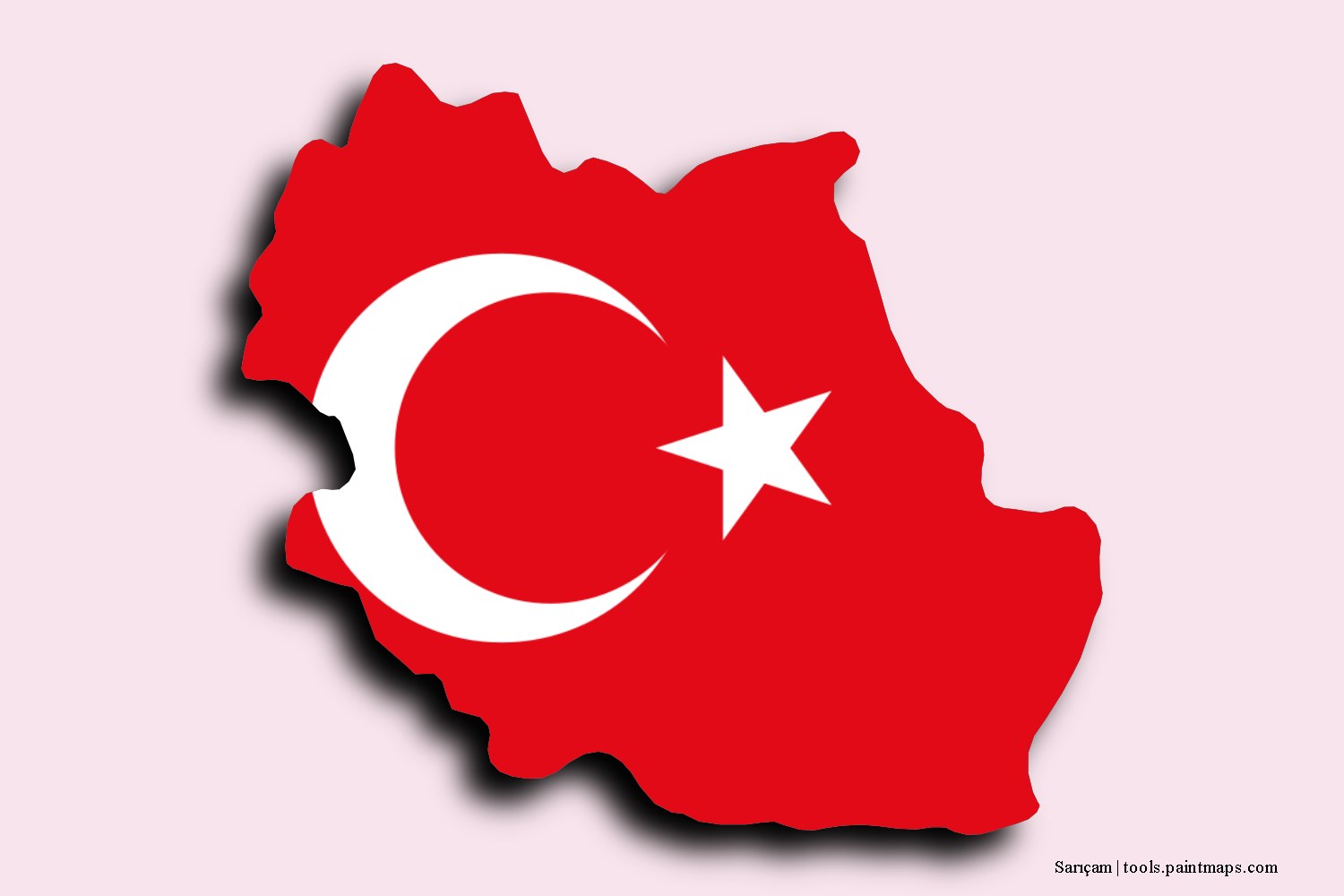 flag map of Sarıçam with 3D shadow effect