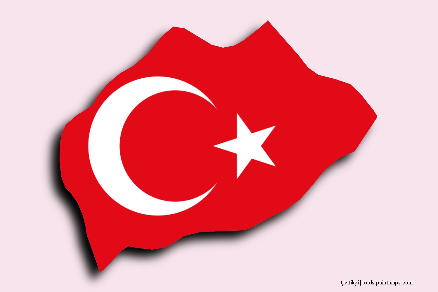 flag map of Çeltikçi with 3D shadow effect